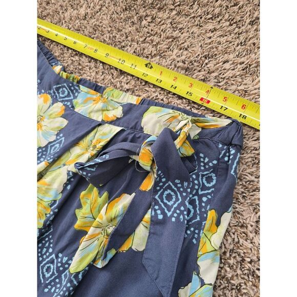 SO Juniors Plus XXL Floral Faux Wrap Midi Skirt Navy Blue Yellow Hibiscus Rayon - Picture 9 of 9